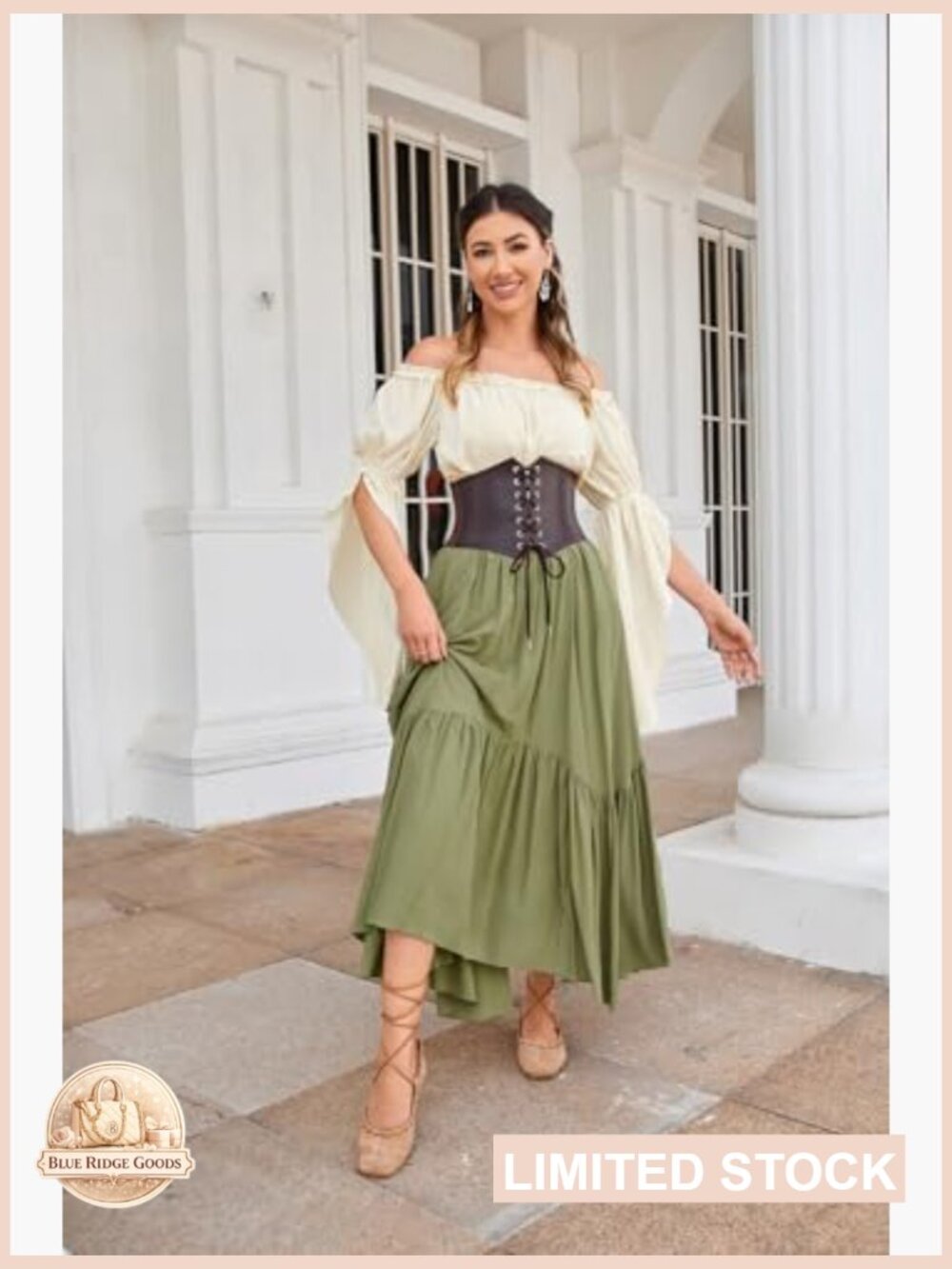 Bell Sleeve Peasant Blouse Renaissance Top Chiffon Smocked Waist Elegant - Picture 3 of 7